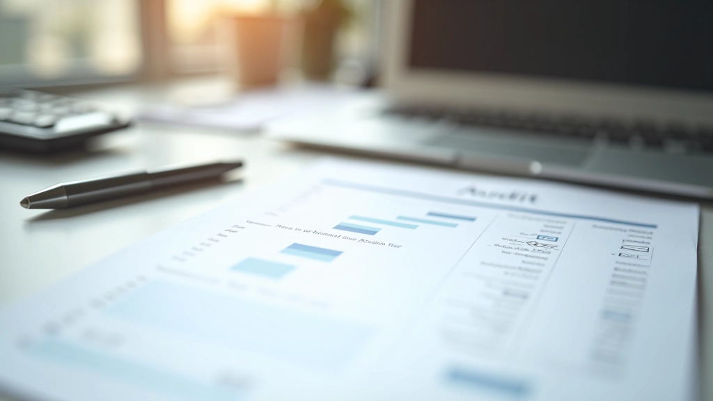 Financial audit documentation with organized checklist, pen, and professional workspace setup